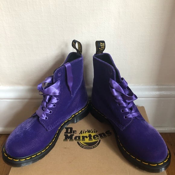 Purple Velvet Dr Martens Lace Up Boots 
